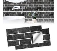 YXHZVON Carrelage Adhesif sol, 12 Pièces Autocollant Carrelage 30 x 15 cm, Autocollant Mural Peinture Carrelage Salle de Bain, Autocollants Imperméables DIY (Noir)