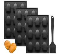 YXHZVON Moule en Silicone Madeleine, 3 Pièces Moule à Madeleine à 9 Trous, Antiadhésifs Moule Madeleine Pâtisserie avec Brosse en Silicone pour Mousse Chocolat Gâteau(Noir)