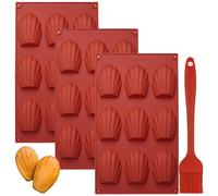 YXHZVON Moule en Silicone Madeleine, 3 Pièces Moule à Madeleine à 9 Trous, Antiadhésifs Moule Madeleine Pâtisserie avec Brosse en Silicone pour Mousse Chocolat Gâteau(Rouge)