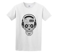YXIAOJ Skull Synthesizer DJ Party Festival Technics Pioneer Moog A49 Mens Tshirt Black Round Neck Short Sleeves Size L