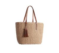 YXILEE Grands sacs en paille pour femme | Sac fourre-tout en paille pour voyage, plage, sac à main d'été tissé fait à la main, kaki, X-Large