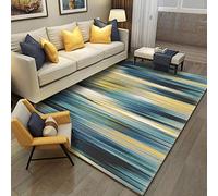 YXISHOME Tapis Grande Shaggy Luxueux Super Doux Rug Nordique Abstrait rayé dégradé Bleu Jaune Tapis Contemporain Salon Design 1.5x1.7m