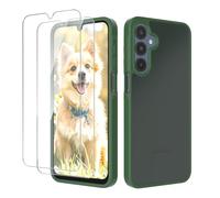 YXKJ - Coque pour Samsung Galaxy A16 5G/4G, avec 2 Verre Trempé Protection écran, Housse de Arrière Translucide Givrée PC, Étui Toucher de Peau et Anti-Empreintes - Vert Foncé