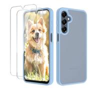 YXKJ - Coque pour Samsung Galaxy A16 5G/4G, avec 2 Verre Trempé Protection écran, Housse de Arrière Translucide Givrée PC, Étui Toucher de Peau et Anti-Empreintes - Bleu Clair