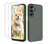 YXKJ - Coque pour Samsung Galaxy A36 5G/A56 5G, avec 2 Verre Trempé Protection écran, Housse de Arrière Translucide Givrée PC, Étui Toucher de Peau et Anti-Empreintes - Vert Foncé