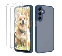 YXKJ - Coque pour Samsung Galaxy A36 5G/A56 5G, avec 2 Verre Trempé Protection écran, Housse de Arrière Translucide Givrée PC, Étui Toucher de Peau et Anti-Empreintes - Bleu Foncé