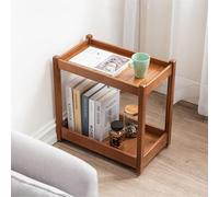 YXLLGS Table D'appoint en Bambou à roulettes, Table Mobile Solide à Deux Niveaux, Chariot de Rangement Roulant avec Bord Surélevé pour Salon Chambre Petits Espaces(51.5x30x51cm/20x11x20in)