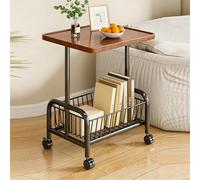 YXLLGS Table D'appoint Mobile Étroit À roulettes, Meuble D'extrémité 2 Étages avec Panier Rangement pour Salon Chambre Bureau Petit Espace(Black Frame+Walnut)