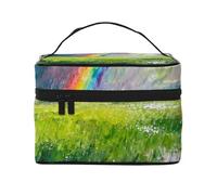 YXLymxDAMAI Green Line Trousse de maquillage de voyage - Trousse à cosmétiques tendance avec grande capacité pour voyage, gym et camping, Prairie avec arc-en-ciel, One Size