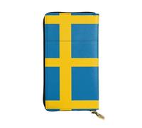 YXLymxDAMAI Portefeuille en cuir de qualité supérieure avec drapeau suisse - Portefeuille long élégant avec fermeture éclair, portefeuille idéal pour un usage quotidien, Drapeau suédois, One Size