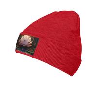 YXLymxDAMAI River Lotus Bonnet tricoté - Bonnet d'hiver chaud, bonnet en acrylique doux pour temps froid, utilisation en extérieur ou en intérieur, Rouge, taille unique