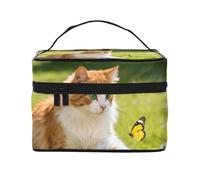 YXLymxDAMAI Trousse de maquillage de voyage avec crayons de couleur - Trousse cosmétique tendance avec grande capacité pour voyage, gym et camping, Chat et papillons, One Size