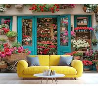 YXQAIED Flower Shop Papier peint panoramique personnalisé 3D, papier peint photo floral rétro, style peinture à l'huile, papier peint cottage, poster mural, décoration pour chambre à coucher, salon