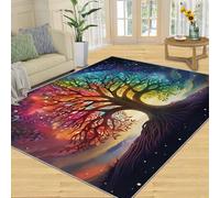 YXQAIED Grand tapis lavable motif arbre de vie coloré pour chambre d'enfant - 140 x 200 cm - Motif galaxie étoilée et aurore - Pour chambre à coucher, salon, décoration d'intérieur