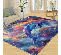 YXQAIED Grand tapis lavable pour chambre d'enfant, salon, décoration d'intérieur, motif dauphin, ciel étoilé coloré, océan, 100 x 200 cm
