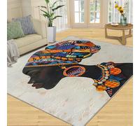 YXQAIED Grand tapis pour femme portant un foulard, motif femme africaine, 160 x 230 cm, pour chambre à coucher, salon, vêtements ethniques noirs, tapis pour enfants, décoration d'intérieur, lavable et