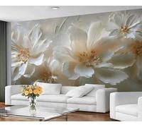 YXQAIED Papier peint à fleurs blanches, papier peint intissé européen en relief floral, sculpture rétro, décoration murale florale, impression photo, décoration murale, 390 x 260 cm
