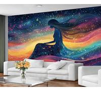 YXQAIED Papier peint arc-en-ciel galaxie pour salon, chambre à coucher, beau ciel étoilé, papier peint photo 3D fille ange et décoration de chambre, 100 x 70 cm (ne se décolle pas et ne colle pas)