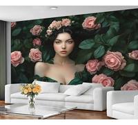 YXQAIED Papier peint « Beautiful Girl » - Papier peint rose - Papier peint floral pour chambre à coucher et salon - Non autocollant