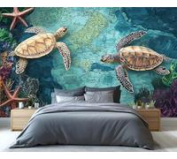 YXQAIED Papier peint carte du monde, papier peint tortue de mer pour salon et décoration d'intérieur, papier peint vie marine pour chambre à coucher, impression 3D (ne pas décoller et coller)