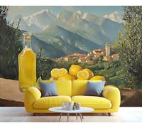 YXQAIED Papier peint citron, papier peint motif fruits pour salon, campagne française, papier peint mural 3D paysage naturel pour chambre à coucher, 350 x 256 cm (ne pas décoller et coller)