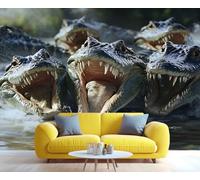 YXQAIED Papier peint crocodile, papier peint pour salon, non autocollant, motif reptiles, décoration murale 3D avec photo de jungle et décoration de chambre, 390 x 260 cm
