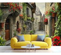 YXQAIED Papier peint de ville antique italienne, papier peint photo vintage pavé de rue, peinture murale moderne de fleur de ville pour salon, chambre à coucher, décoration d'intérieur, 366 x 254 cm