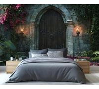 YXQAIED Papier peint - Décoration intérieure gothique et murale, porte en bois européenne, papier peint pour chambre à coucher, papier peint château mystérieux pour salon, non autocollant 3D imprimé