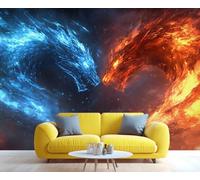 YXQAIED Papier peint dragons, feu et glace pour chambre à coucher, thème bataille, salon, décoration d'appartement et de chambre (ne se décolle pas et ne colle pas)