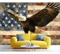 YXQAIED Papier peint drapeau américain, papier peint pour chambre à coucher, motif aigle patriotique pour salon, non autocollant, rayures rouges et blanches, 350 x 256 cm