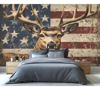 YXQAIED Papier peint drapeau américain, papier peint rétro pour chambre à coucher, élan, salon, papier peint photo 3D de style américain pour décoration de cuisine, 366 x 254 cm (ne se décolle pas et