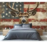 YXQAIED Papier peint drapeau américain, rayures rouges et blanches pour chambre à coucher, papier peint photo de cerf, grand papier peint animal pour salon, 300 x 210 cm (ne pas décoller et coller)