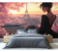 YXQAIED Papier peint en fleurs de cerisier - Tour Eiffel - Pour salon, chambre à coucher, paysage de Paris - Papier peint photo 3D pour appartements - 100 x 70 cm - Ne se décolle pas et ne colle pas