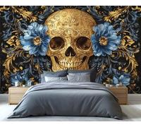 YXQAIED Papier peint européen Damas, papier peint floral bleu rétro pour salon et décoration d'intérieur, papiers peints crânes dorés pour chambre à coucher, impression 3D (ne se décolle pas et ne