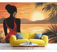 YXQAIED Papier peint femme africaine, coucher de soleil paysage, papier peint pour chambre à coucher, papier peint femme afro-américaine pour salon, non autocollant, photo de fille noire 3D et