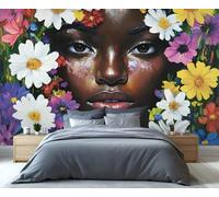 YXQAIED Papier peint femme africaine, papier peint floral aquarelle pour chambre à coucher, papier peint noir pour salon, décoration 3D pour chambre d'adultes (ne se décolle pas et ne colle pas)
