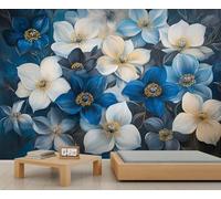 YXQAIED Papier peint fleurs diamant rétro bleu blanc mural mural pastoral européen décoration murale poster papier peint pour salon, chambre à coucher, dortoir, 260 x 175 cm