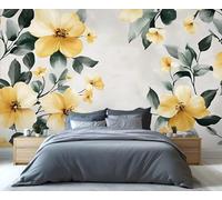 YXQAIED Papier peint floral 200 x 140 cm, papier peint mural fleur jaune, papier peint nordique vintage pour chambre à coucher, salon, décoration non autocollante, arrière-plan autocollants muraux