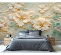 YXQAIED Papier peint floral de luxe, papier peint à motif de fleurs émeraudes pour chambre à coucher, salon, grand papier peint 3D pour décoration de cuisine (ne se décolle pas et ne colle pas)