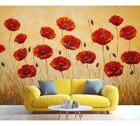 YXQAIED Papier peint floral, papier peint 3D coquelicot rouge pour chambre à coucher, paysage d'automne, salon, grande affiche murale 3D et décoration de cuisine (ne se décolle pas et ne colle pas)