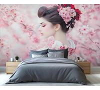 YXQAIED Papier peint floral rose, papier peint fleur de cerisier pour salon et décoration d'intérieur, papier peint geisha japonais pour chambre à coucher, impression 3D (ne pas décoller et coller)