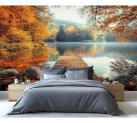 YXQAIED Papier peint forêt d'automne, papier peint paysage naturel pour salon, papier peint mural de promenade de lac, non autocollant, décoration d'intérieur et peintures murales, 390 x 260 cm