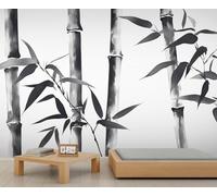 YXQAIED Papier peint forêt de bambou, papier peint chinois pour salon, chambre à coucher, feuille noire et grise, non autocollant, peinture à l'encre 3D, grande affiche murale et décoration