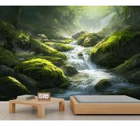 YXQAIED Papier peint forêt verte, rivière et cascade pour salon, chambre à coucher de jungle, non autocollant, impression 3D, grandes peintures murales et décoration d'intérieur