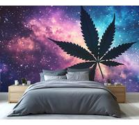 YXQAIED Papier peint galaxie motif feuilles pour salon, chambre à coucher - Bleu et violet - Décoration 3D pour cuisine, appartement - 390 x 260 cm - Ne se décolle pas et ne colle pas