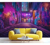 YXQAIED Papier peint graffiti 200 x 140 cm, rues urbaines pour salon, papier peint photo graffiti à lumière noire, décoration murale néon pour salon (ne se décolle pas et ne colle pas)