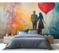 YXQAIED Papier peint graffiti, cœurs rouges pour salon, street art, chambre à coucher, papier peint non autocollant 3D, grande peinture murale et décoration d'intérieur, 350 x 256 cm