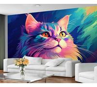 YXQAIED Papier peint graffiti, papier peint autocollant motif chat galaxie, papier peint coloré pour chambre à coucher, ciel étoilé 3D, grand poster mural et décoration d'intérieur, 199 x 140 cm
