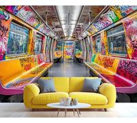 YXQAIED Papier peint graffiti, papier peint de métro pour salon, papier peint graffiti de métro pour chambre à coucher, tunnel spatial, papier peint photo 3D personnalisé et décoration de chambre (ne