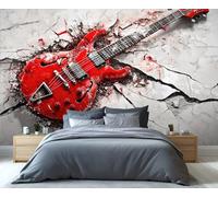 YXQAIED Papier peint guitare électrique, papier peint pour chambre à coucher, non autocollant, instruments de musique rétro, papier peint pour salon, mur fissuré 3D, grand poster mural et décoration